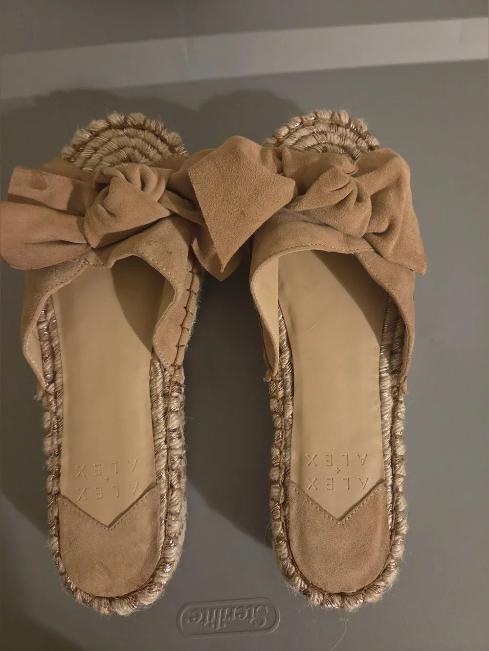 Alex And Ani Suede Bow Espadrille Slide - Tan 8 5 Nwob